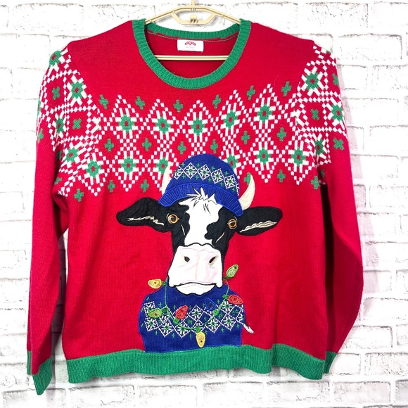 🎄|•HOLIDAY TIME•| Cow Christmas Sweater Size 2XL (50-52) - Picture 1 of 8
